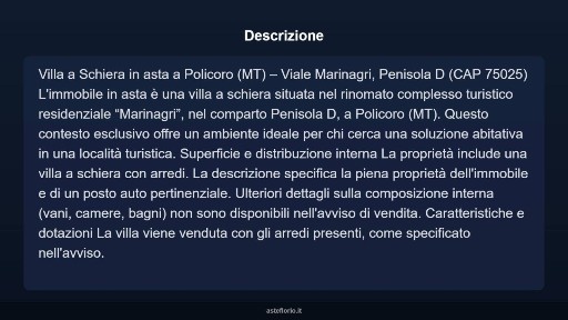 Villetta a schiera all'asta viale Marinagri, Isola F, Policoro