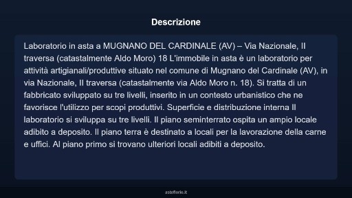 Laboratorio all'asta via Nazionale, II traversa (catastalmente Aldo Moro) 18, Mugnano del Cardinale