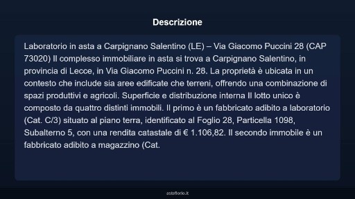 Laboratorio all'asta via Giacomo Puccini 28, Carpignano Salentino