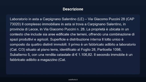 Laboratorio all'asta via Giacomo Puccini 28, Carpignano Salentino