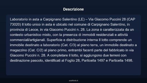 Laboratorio all'asta via Giacomo Puccini 28, Carpignano Salentino