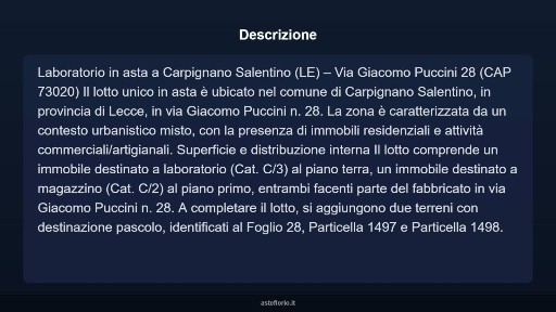 Laboratorio all'asta via Giacomo Puccini 28, Carpignano Salentino